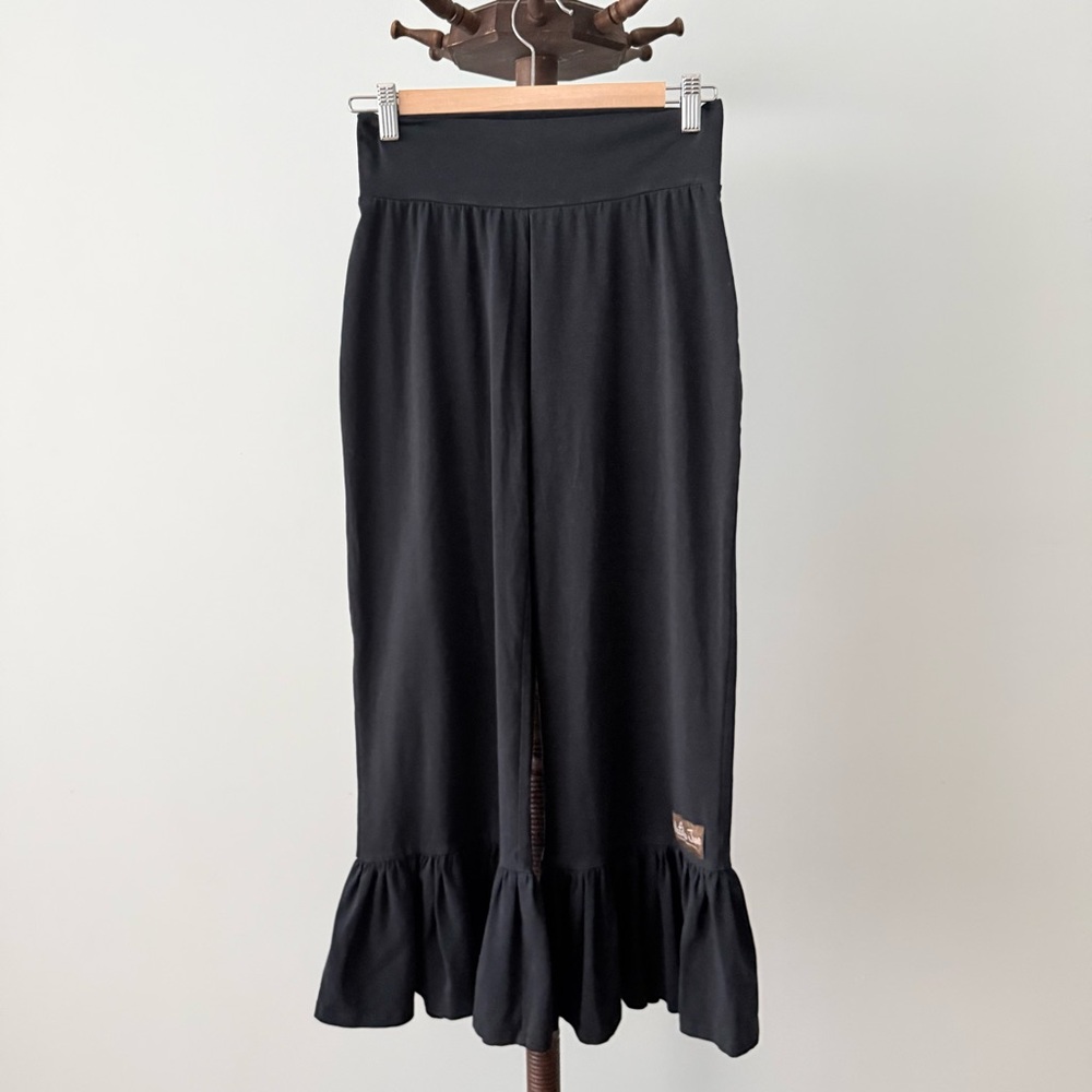 Matilda Jane Black Ruffle Hem Wide Leg Pants Size S Boho Romantic - Picture 2 of 8